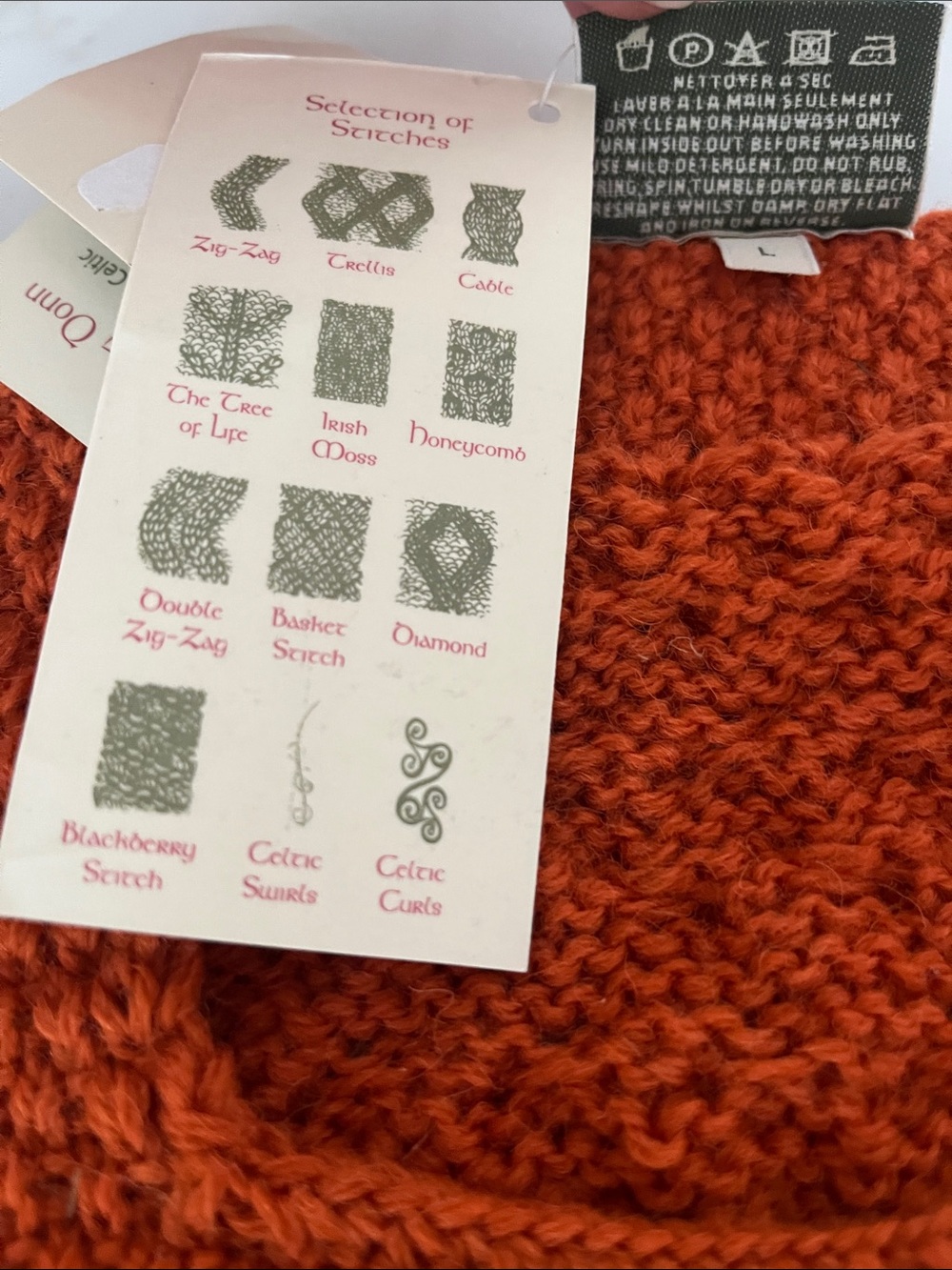 Carraig Donn NEW 100% Wool Cable knit Cardigan in Orange size Large NWT - Picture 3 of 12